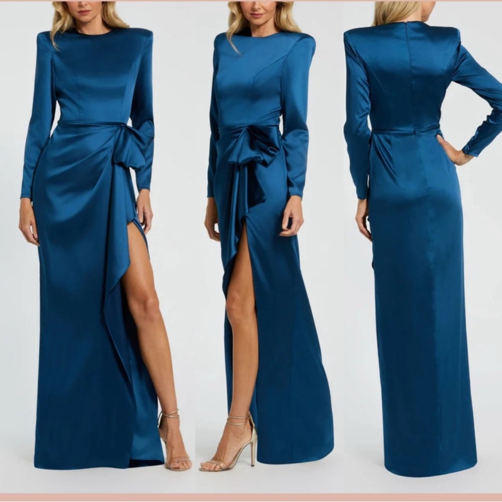 IEENA Mac Duggal [ 4 ] 26676 Long Sleeve Structured Bow Draped Gown J1155
